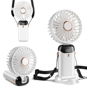 Ventilateur de Poche Mini, Rechargeable par Type-C, Ventilateur avec Batterie 4000mAh et Affichage Numérique, Pliable à 90°, Ventilateur Personnel 3 en 1 Main/Cou/Bureau, Ventilate (Blanc Neige) (Pulselala-EU, neuf)