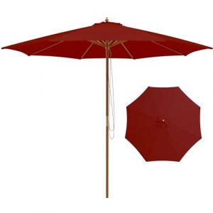 GOPLUS 3M Parasol de Jardin Exterieur, Parasol de Balcon avec 8 Baleines en Bambou, Levage par Poulie, Protection Solaire, Parasol à Corde pour Piscine, Cour, Base Non Incluse (304x262cm-Rouge) (Augenstern24, neuf)