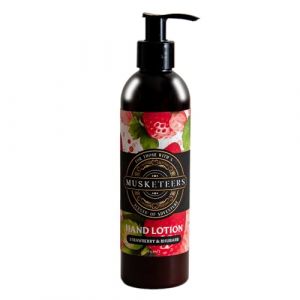 Musketeers - Crème hydratante pour les mains pour homme et femme - Enrichie en huile d'amande douce - Lotion nourrissante et hydratante - Parfum fraise et rhubarbe - 250 ml (edenwood, neuf)