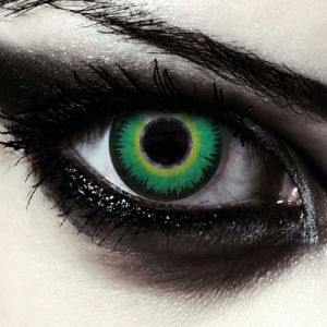 DESIGNLENSES lentilles de couleur vert pour halloween costume de loup-garou, 1 paire (2 pcs), yeux de chat sans correction + &eacute;tui &agrave; lentilles "Green Werewolf" (Designlenses, neuf)