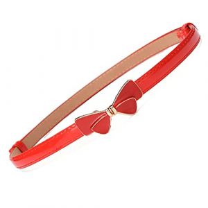JK Home Ceinture en Cuir Imité Femme Fille Boucle Réglable Ceintures Fine Minceur pour Jeans Pantalon Robe Nœud Rouge (JK Happy Shopping, neuf)