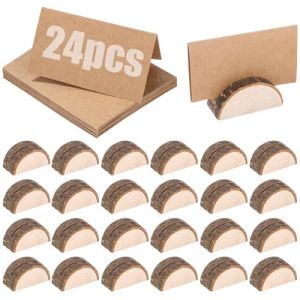 Bixury 24 Pi&egrave;ces Porte Noms de Table Porte-Cartes en Bois Porte-cartes de Table Rustique en Bois Stands Demi-cercle avec 24 Papiers Kraft pour Les D&eacute;corations de Mariage et Les F&ecirc;tes (ARTIFICIAL PEONY S.R.L., neuf)