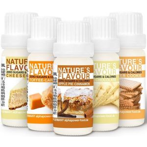 ALPHAPOWER FOOD Arôme alimentaire naturel, SET SUPER ÉCONOMIQUE 5x10ml liquide - gouttes aromatisantes et édulcorant sans sucre, goût délicieux, vegan liquid sweetener Flavour Drops, Flavdrops (ALPHAPOWER FOOD, neuf)