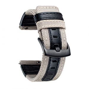 BINLUN Bracelets de Montre en Toile et Cuir Bracelet Montre Bracelet Montre pour Homme Femme Bracelet Tissu avec Boucle Noire en 6 Couleurs - Kaki 24mm (EYUN, neuf)