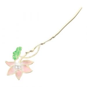 OATIPHO Épingle à Cheveux Lotus Vintage avec Pendentif Accessoire Traditionnel Chinois pour Chignon et Robe Qipao Lotus (Tsun Ki-sung, neuf)