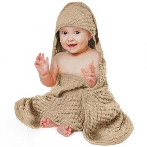 Aolso Serviette de Bain avec Capuche B&eacute;b&eacute;, 80x80cm Baby Hooded Towels Serviette, Douces & Absorption Forte Cape de Bain B&eacute;b&eacute; &agrave; Capuche, Id&eacute;e Cadeau Naissance B&eacute;b&eacute;, Unisexe(Beige) (YIJIABAI, neuf)