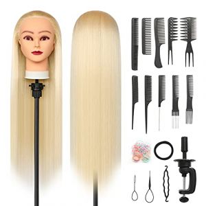 Tete a Coiffer, 28 inch 100% de Cheveux Synthétiques Têtes d'exercice Tête À Coiffer Coiffure Cosmétologie tete a coiffer professionnelle Poupée avec Support + Ensemble de Tresse (Blonde) (Guangzhouxinfeifazhipinmaoyiyouxiangongsi, neuf)