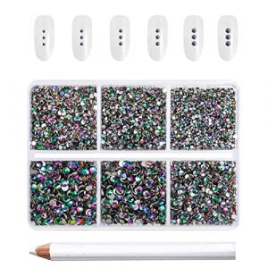 Beadsland 7200 pi&egrave;ces Strass pour ongles nail art,strass cristal verts pour visage et l'artisanat,M&eacute;lange de 6 tailles avec kit de crayons de cire,SS3-SS10,Volcan Vert (EVERNEWUK, neuf)