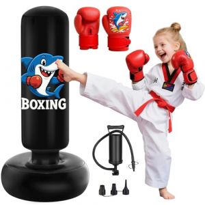 Qoosea Sac de Boxe pour Enfants 3 &agrave; 8 Ans, 130cm Gonflable Sac de Frappe sur Pied, Sac de Boxe Set de Formation avec Gants, Cadeau Parfait pour Gar&ccedil;ons et Filles pour Karat&eacute;, Taekwondo (JIACAISHANGAO, neuf)