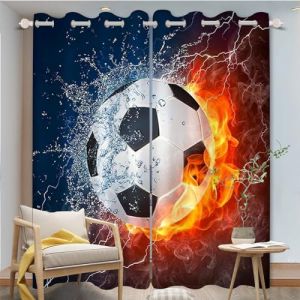 FABTOP Rideau occultant - Pour enfant gar&ccedil;on - Impression 3D - Art de football - Opaque - Pour chambre d'enfant, salon - 5,150 x 166 x 75 x 166 cm (l x H) (LZHISHKK, neuf)