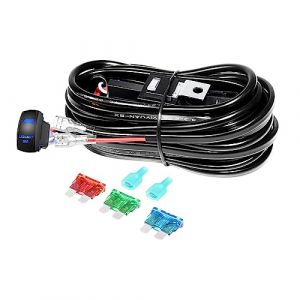 YOJZMA Kit de faisceau fils pour barre LED 12V 40A 18AWG, avec interrupteur &agrave; bascule, relais d'alimentation, fusible &agrave; lame, fil automobile phares antibrouillard（pour 1 lumi&egrave;re） (FSYIHUI, neuf)