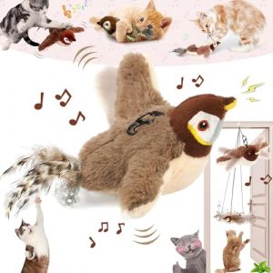 Jouet Chat Oiseau Qui Bouge, Jouet Oiseau pour Chat, Jouet Interactif pour Chat, Oiseau Gazouillant Simul&eacute;, Jouet pour Chat, Jouet Oiseau Qui Vole pour Chat - Bird Flapping Chirping Bird Cat Toy (Opdestn, neuf)