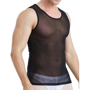 Panegy Homme D&eacute;bardeur Transparent Gilet en Maille sans Manches R&eacute;sille Homme Haut en Dentelle Top Clubwear Sexy Noir L (YOYUEEU, neuf)