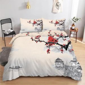 Parure de Lit 90x190 Enfant Japonais Montagne Housse de Couette 1 Personne avec Fermeture éclair, Housses de Couettes Imprimée avec 2 Taie d'oreiller 65x65 (Gengl, neuf)