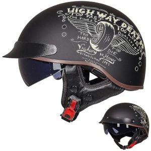 Casque Moto Homme Homologué Casque Bol Homologué Casque Moto Vintage Casque Jet pour Moto Casque Scooter Homme ECE Homologué Pilote Jet Casque Personnalité Casque de Moto,O-L=（59~60cm） (GAOSHUXIA666, neuf)
