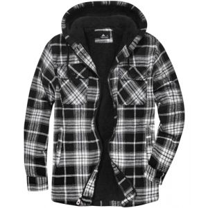 JACKETOWN Chemise à Carreaux pour Homme Chemise Thermique en Polaire pour Homme Longues à Carreaux avec Fermeture éclair Doublure en Polaire Veste d'hiver Hoodies Veste de flanelle Chaud (CongHuiQiang, neuf)