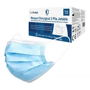 50 Masque chirurgical jetable OneProtek - 3 Couches Type 2R IIR Médical - Certifiés CE EN14683 - Confortables et élastiques résistants (SupernaturalZ, neuf)