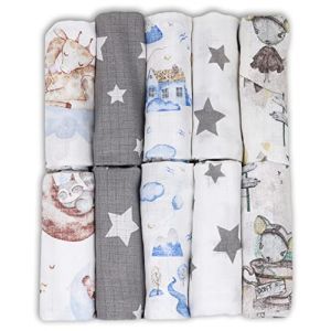 FENSILO Langes Coton Bébé - Lange Bébé en Mousseline De Coton (Lot de 10) Lange Bebe Coton 70 x 80 cm - Les Langes Coton Bébé - Lange Bébé - Bleu,Jaune,Violet (FENSILO, neuf)