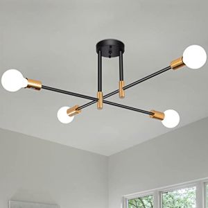 MRHYSWD Luminaire Plafonnier Noir Et Dor&eacute; Lustre Vintage Moderne Industriel, Lumi&egrave;res Luminaire Plafonniers E27 Chambre Salon Cuisine Couloir Salle &agrave; Manger Paille Entree, Sans Ampoules (MRHYSWD（FR）, neuf)