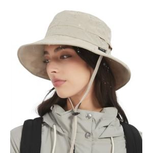Creekstone Femme Bob Chapeau de Pluie imperm&eacute;able, Chapeau Souple de Soleil Anti-UV UPF50+, d'&eacute;t&eacute; Pliable pour Homme Randonn&eacute;e, Voyage (FR/ES, Alpha/lettres, Taille unique, Beige) (Creekstone EU, neuf)
