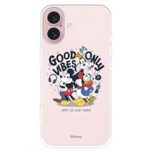 Coque compatible avec iPhone 16 officielle Disney Good Vibes Only pour prot&eacute;ger votre t&eacute;l&eacute;phone portable Coque en silicone transparente souple sous licence officielle Disney Classic (La Casa de Las Carcasas, neuf)