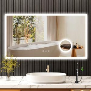 YOLEO Miroir de Salle de Bain avec &eacute;clairage, Miroir LED avec Horloge, Temp&eacute;rature, Grossissement 3X, Miroir Mural avec Prise &eacute;lectrique, antibu&eacute;e, 3 Couleurs de Lumi&egrave;re r&eacute;glables, 100 x 60 cm (BOR Supplies EU, neuf)