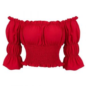 Josamogre Chemise Femme Costume Medieval Renaissance Pirate Shirt Women Red Rétro Victorien Épaule Manches Courtes Sexy Top Rouge m (Josamogre Corset, neuf)