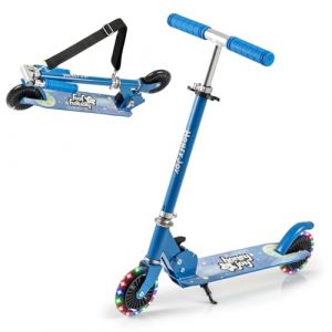KOMFOTTEU Trottinette Enfant, 2 roulettes ABEC-5, LED et Frein, Planche à roulettes Pliable, 3 Hauteurs réglables, Scooter pour Enfants 3 Ans+, Charge 50 kg (avec Béquille & Sangle, Bleu) (Komfort GmbH, neuf)