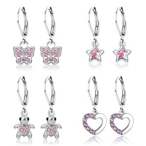 JeweBella 4 Paires Boucle d'Oreille Pendantes pour Enfant Fille Femmes Hypoallerg&eacute;niques Acier Chirurgical Boucles d'Oreilles Cartilage Fille Ensemble (MOY-UK, neuf)