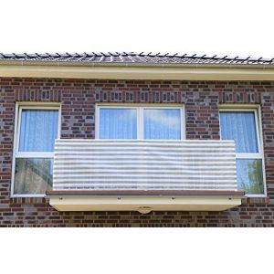 Smart Deko 90 x 200 cm - Bandes en polyéthylène gris et blanc pour balcon, revêtement brise-vue et protection UV pour balcon, jardin, camping et loisirs - 90 x 200 cm - Rayures grises et blanches (Weserufer, neuf)
