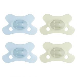 Difrax - Sucette Naturelle - Bleu & Vert - 0 à 6 mois - Lot de 4 - Tétine en forme de papillon, embout en silicone, sans BPA & respectueuse des dents (Difrax LOVI, neuf)
