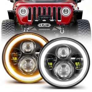 BraveWAY 7 Pouces Phare LED 80W Phare Rond LED 4 Modes Eclairages Dot Approuv&eacute; 3000K 6000K HI LO Beam avec Blanc Ambre Angel Eye DRL Halo C&acirc;ble H4-H13 pour Wrangler LJ TJ CJ JK Hummer H1 H2 Paire (BraveWay, neuf)