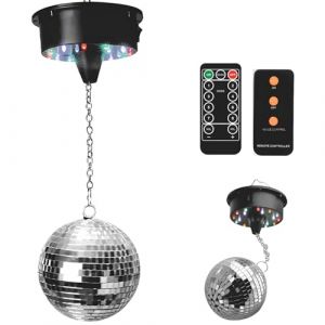 Boule &agrave; Facettes 12 cm avec Moteur &agrave; Piles, 18 LED, Boule Disco Argent&eacute;e, D&eacute;coration Scintillante pour Soir&eacute;es, F&ecirc;tes, &Eacute;v&eacute;nements, Facile &agrave; Installer et &agrave; Suspendre (XULAI LIMITED, neuf)
