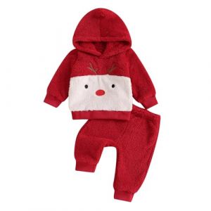Caziffer Ensemble de No&euml;l B&eacute;b&eacute; Gar&ccedil;on Fille D&eacute;guisement No&euml;l Imprim&eacute; Sweat &agrave; Capuche + Pantalon D&eacute;guisement de No&euml;l pour B&eacute;b&eacute; Unisexe 0-3 Ans (Rouge, 18-24 Mois) (baixia, neuf)