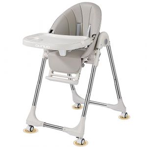 Chaise Haute Bébé Evolutive, Siège de table enfant, Pliable et Réglable, Avec Housse + 2 Plateau, 6 mois à 6 ans (Gris) (KIDSFunShop, neuf)