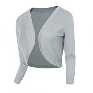 Urban GoCo Femmes Cardigan en Tricot Pull &agrave; Manches 3/4 en V-Col Bol&eacute;ro Blouson Gilet avec Boutons (Medium, 2 Gris Clair) (EEVASS, neuf)