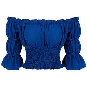 Josamogre Costume Medieval Renaissance Chemise Femme Blouse Pirate Shirt Women Rétro Victorien Épaule Manches Courtes Sexy Top Bleu S (Josamogre Corset, neuf)
