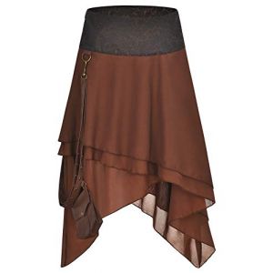 Bslingerie® Jupe asymétrique en dentelle steampunk pour femme, Jupe marron steampunk, 48 (WMKCO, neuf)