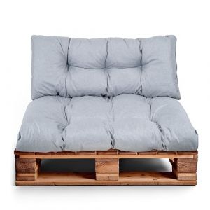 Ensemble de Coussin Palette Imperméables – Coussin D’assise pour Palettes Europe – Coussins pour Palettes Rembourrés avec Mousse Granulaire Poulirette – Inclut Coussin D’assise 120x80 + Dossier 120x40 (Wool-Stam, neuf)
