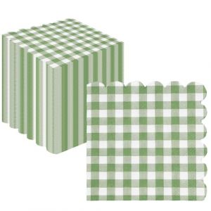 Uwiyo 100 Pi&egrave;ces Serviettes en Papier de F&ecirc;te, 3 Plis 25 x 25 cm Serviettes Bord Festonn&eacute; Serviette de Table Papier Serviette de Cocktail Jetables Papiere pour Mariage F&ecirc;te Anniversaire (Vichy Vert) (JOFFY MOCO Store, neuf)