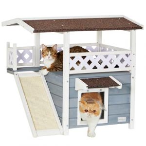 Petsfit Maisonnette de Chat en Bois à l’extérieur, Appartement agréable pour Chat, Appartement de Chat, abris de Chat avec météo, Maisonnette en boisen Gris pour Animal, 76cm x 56cm x 73cm (Petsfit-UK, neuf)