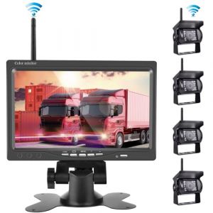 Caméra de Recul sans Fil, 7 Pouces Kit Caméra de Recul Voiture sans Fil HD 1080P Vision Nocturne Étanche IP67 18 IR 4 * Camera de Recul sans Fil pour Camping Car Caravan Camion Remorqu Trucks Bus RV (Hodozzy Direct, neuf)