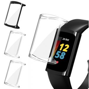 ivoler 3 Pi&egrave;ces Coque avec Protection &Eacute;cran pour Fitbit Charge 6 / Fitbit Charge 5, &Eacute;tui de Protecteur Compl&egrave;te en TPU Souple Mince Antichoc Anti-Rayures Housse (2 Transparent + 1 Noir) (AYRmall-AMFR, neuf)