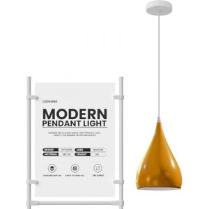 LEDSone Plafonnier moderne industriel en forme de goutte d'eau - Suspension rouge - Design globe oculaire - Abat-jour moderne E27 (jaune) (LEDSONE, neuf)