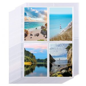 FWEEK 120 Pochettes Plastique A4 Perfor&eacute;es, Pochette Transparente A4 4 Cases pour Photos/Cartes Postales (10.5x15.2cm), Prot&egrave;ge Document A4, Classeur Photo, Pochette Classeur (FWEEK, neuf)