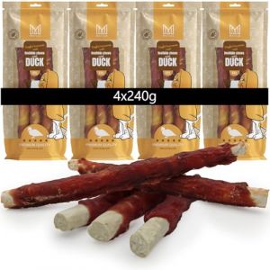 MERSJO Hundeleckerlis Beefhide Bâtons à mâcher XXL avec magret de canard, 4 x 240 g, 24-25 cm, pour chiens de taille moyenne à grande (Severno, neuf)