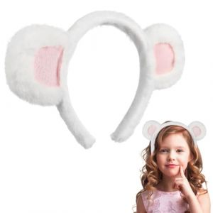 HEALEEP Bandeau pour Cheveux Oreilles D&rsquo;ours en Peluche Blanc et Rose, Accessoire de F&ecirc;te pour Filles, Serrage-t&ecirc;te Confortable et Original pour D&eacute;guisement et Coiffure Festive (Aesthetiscs, neuf)