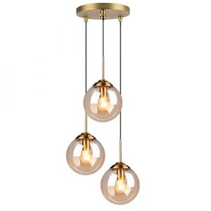 HJXDtech Suspension Luminaire Vintage Industrielles à 3 Lumières Boule en Verre, Lampe Suspendue de Plafond en Métal Laiton Lustre de Salle à Manger Cuisine Salon Chambre (HJXDtech, neuf)