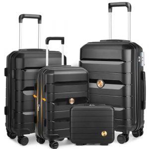 Sea choice Set Valise 3 de Voyage 20/24/28'' PP Rigide Bagage Trolley avec 4 Roues Doubles et Verrouillage TSA, et Fermeture éclair YKK avec Vanity, 55cm Bagages Cabine Extensible (Sunya EU, neuf)