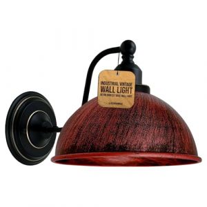 Applique Murale Industrielle Vintage R&eacute;tro Abat-Jour en Fer E27 Plafonnier Lampe Murale Luminaires Int&eacute;rieur pour Cuisine Salle &agrave; Manger Chambre Restaurant Bar (Laiton bross&eacute;) (Rouge rustique) (LEDSONE, neuf)